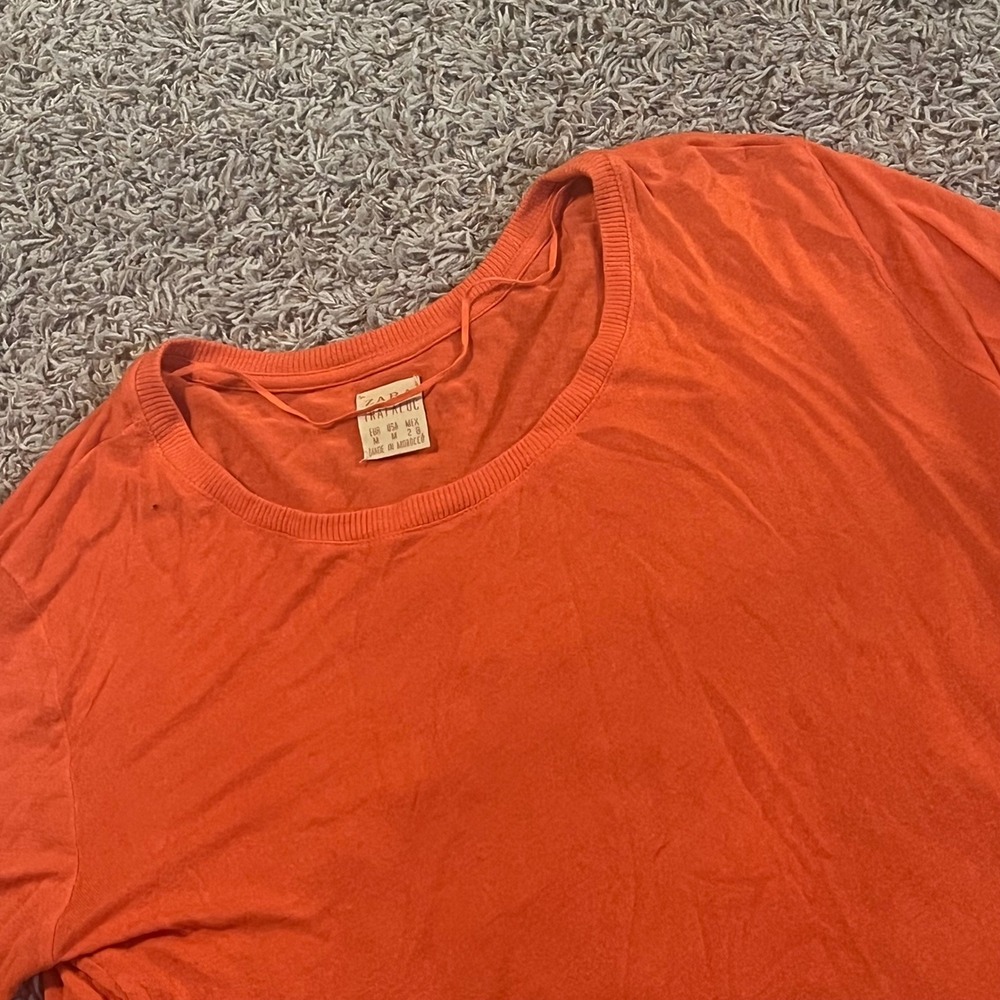 Zara Trafaluc Burnt Orange Long Sleeve Top with Elbow Patches Size M